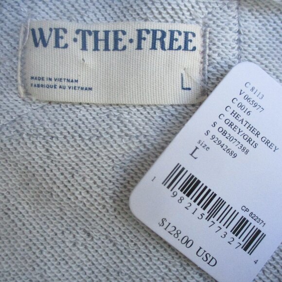 NWT FREE PEOPLE ~ WE the FREE LONGLINE HOODED GRAY HOODED SWEATSHIRT ~ L ~ $128 - Picture 7 of 8